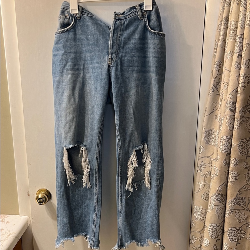 Free People Light Blue Distressed Straight-Leg Jeans